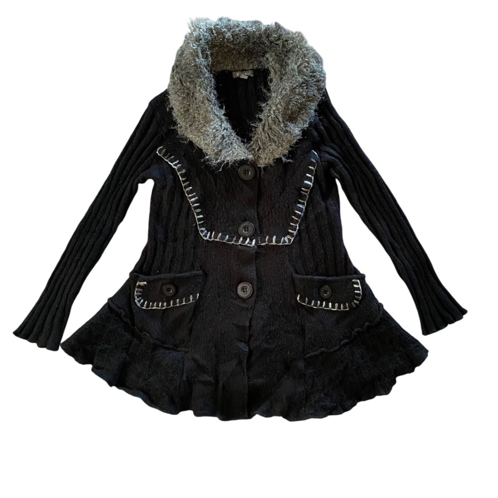 Vintage Y2K Sweater Faux Fur Collar XL